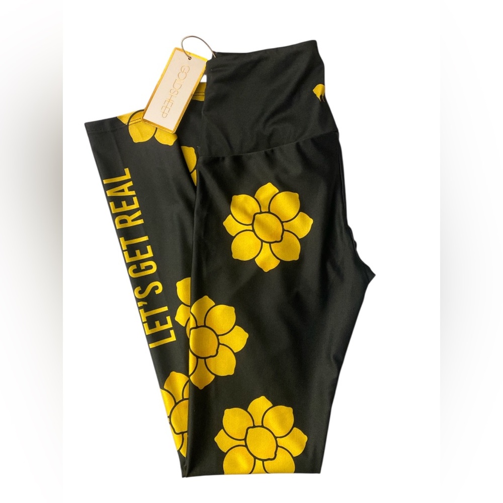 Goldsheep Black and Yellow Floral Leggings NWT M